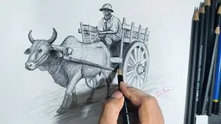 How to draw a bullock cart with pencil.  sketched by Unique art. 