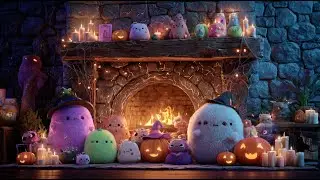 🕯️ Cozy Halloween Fireplace with Labubu Creatures Purring &mdash; Relaxing Fire Sounds & Warm Ambience