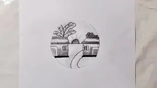 Easy to draw a small village scenery. House drawing. Nature drawing .Drawing. 