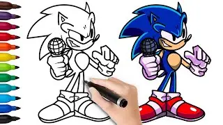 HOW TO DRAW SONIC | Friday Night Funkin (FNF) - (Draw & Color)