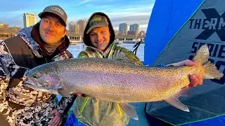 Ice Fishing Milwaukee Harbor Steelhead (WE LOST A GIANT!)