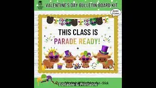 Mardi Gras Highland Cow Bulletin Board Kit | Classroom Decor
