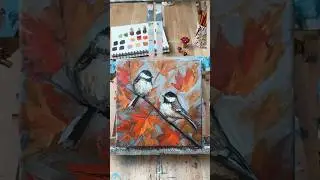 🍂✨ Sneak peek! Learn to paint Autumn Chickadees LIVE today at 2pm ET!