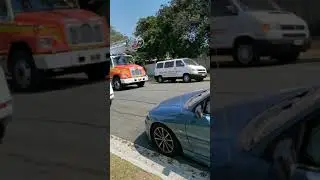 Queensland fire and rescue truck leaving the scene of a fire