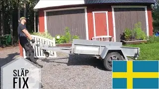 Fixar 43 år gammal släpvagn, flakskiva, bromsar, stödhjul, lampor
