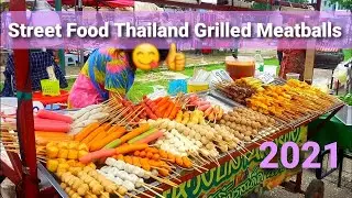 Thai Street Food grill  Toasted meatballs meatball shop market