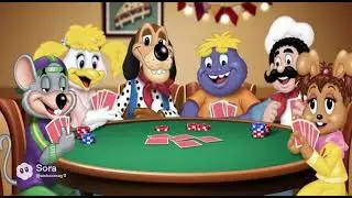 Chuck e and his friends playing royal flush cards Chuck E. Cheese avenger era Sora ai