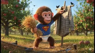 🐒🍎🪵 Joy Monkey Builds a Straw Scarecrow to Protect the Apple Orchard From Hungry Birds! 🐦🌾