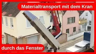 Materialtransport mit dem Kran und Drehkippgabel durch das Fenster / drywall DIY life hacks