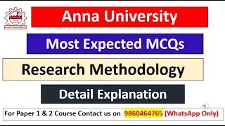 Anna University PhD Entrance Test 2024|Most Repeated Research Methodology MCQs|Research Methodology