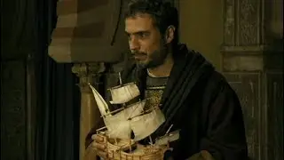 Cristopher Columbus at audience with the Catholic Monarchs (Isabel s02e12)