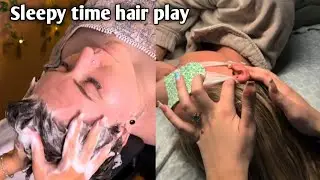 Sleepy time hair play 💤💙 #hairplay #hairplayasmr #asmrhair #asmr #longasmr