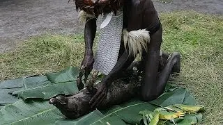 Pig cooked by Dani tribesmen - Baliem Valley, Papua province, Indonesia, island of New Guinea