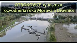Otrokovice 15.10.2020, rozvodněná Morava a Dřevnice