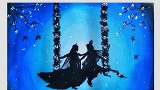 Radha Krishna 🎨 Painting.Acrylic on canvas.Size A4 Silhouette method Shadow Painting.