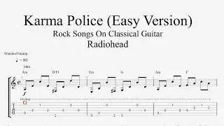 Karma Police - Easy Classical Guitar TAB | Easy Rock Songs on Classical Guitar (Radiohead)