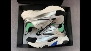 Dior B22 Sneaker in Green Technical Knit silver Tone and black Calfkin