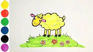Let's learn to Draw Cute Sheep 🐑 ❤️ in the Garden 🏡 😍 Painting & Colouring for kids and Toddlers