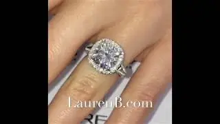 5 ct Cushion Moissanite Halo w/Split & Three Row Band