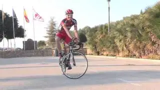 Blythe and Ballan (BMC) pulling wheelies at training camp