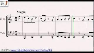 Mozart's Easy Duets No. 1 for trumpet and Tuba - Sheet Music Video Score