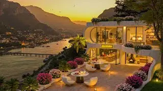 Warm Jazz Caf&eacute; Vibes 🌇 Summer Night Terrace Overlook the River with Relaxing Jazz  for Study & Focus