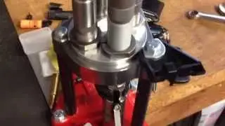 Lee Turret Press reloading 9mm with automatic bullet feed and case ejector