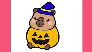 How To Draw a Cute Capybara on a Halloween Pumpkin ❤ Drawing to draw