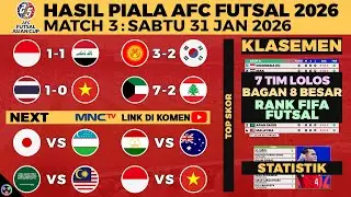 HASIL PIALA ASIA FUTSAL 2026 HARI INI - INDONESIA VS IRAK, THAILAND VS VIETNAM, AFC FUTSAL KLASEMEN