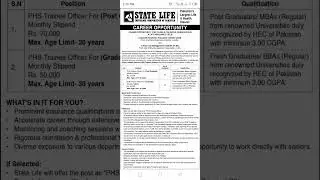 state life insurance jobs in Pakistan
