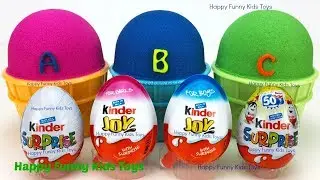 3 Kinetic Sand Ice Cream Cups and Kinder Surprise Eggs Fun for Kids