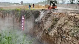 Amazing Small Bulldozer D20p Push Clear Land Grass & Trash Into Deep Pit