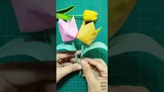 Origami Diy 🌷 Tulip Flower paper craft for kids @ArasEasyArt #diy #paperflower #tulip #ytshorts