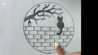 How to Draw Cat 😺 sit on the Wall 🧱| step by step Drawing..