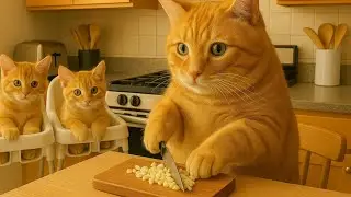 Mama Cat Cooking Food For Her Baby Cats 😍.. Making snacks by mama cat 😍
