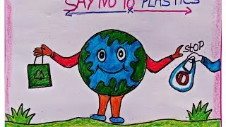 Say no to plastic drawing|ending plastic pollution globally drawing|how to draw stop plactic bags