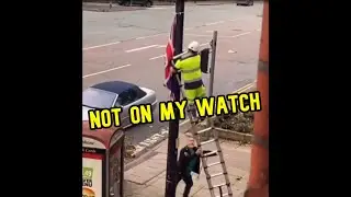 Man Stops Council Worker From Removing Union Jack Flag