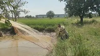 Cast net fishing at countryside in Cambodia
