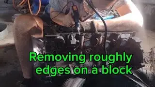  Removing burrs on the engine block