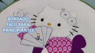 Como bordar cara ojos y bigotes de Kitty embroidery