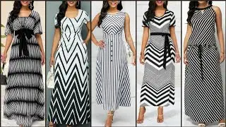 Classy Stylish And Trendy Designer Stripe Long Maxi Dresses Collection