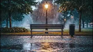 3 Hours of Rainfall at Night 🌧️ | Empty Park Bench & Calm Reflections for Deep Sleep