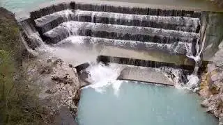 Stepped waterfall on the Lech river in the F&uuml;ssen Gorge, in the town of F&uuml;ssen (Bavaria, Germany)