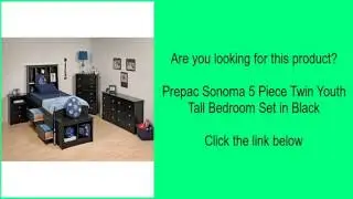 Prepac Sonoma 5 Piece Twin Youth Tall Bedroom Set in Black