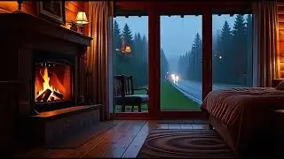 Cozy Cabin Fireplace 🔥 Heavy Rain on Window 🌧️ | 3 Hours Deep Sleep (No Music)