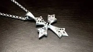 Medium N.C. True Cross Pendant Rose Cut Black Diamond Center Pave Black Diamond Tips