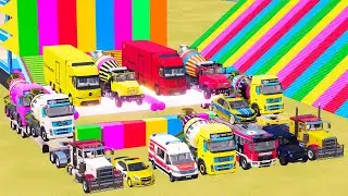 TRANSPORTING POLICE CARS, AMBULANCE, FIRE TRUCK, COLORFUL CARS WITH TRUCK FARMING SIMULATOR 22 #33