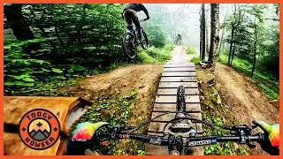 Sketchy wood drops in the rain! 🌧️  Killington Bike Park