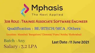 Mphasis Off Campus Drive for Freshers for the Role of Trainee Associate Software Engineer |