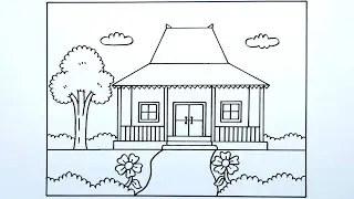 Cara menggambar rumah adat Jawa tengah - gambar rumah adat joglo Jawa tengah